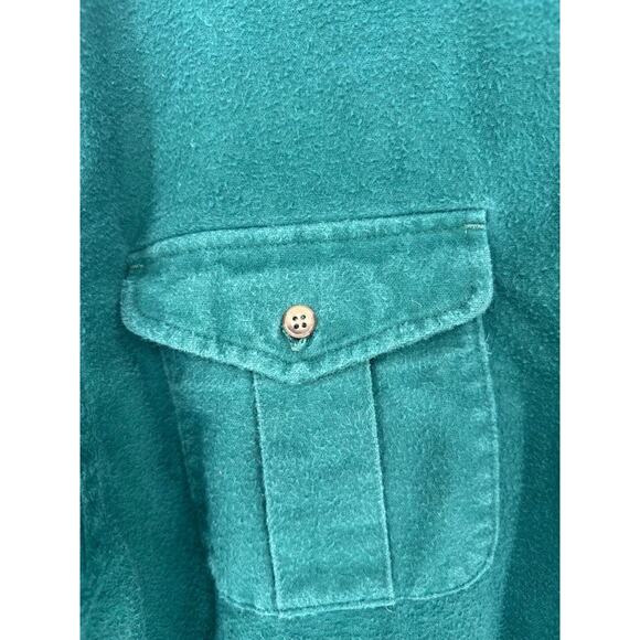 VINTAGE 90s Eddie Bauer Chamois Cloth Brushed Flannel Shirt XL Tall Green Button - Picture 5 of 9